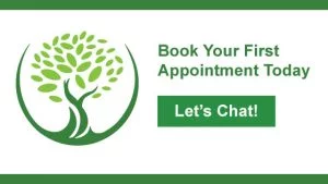Book your first appointment today graphic and link for Grove Dentistry